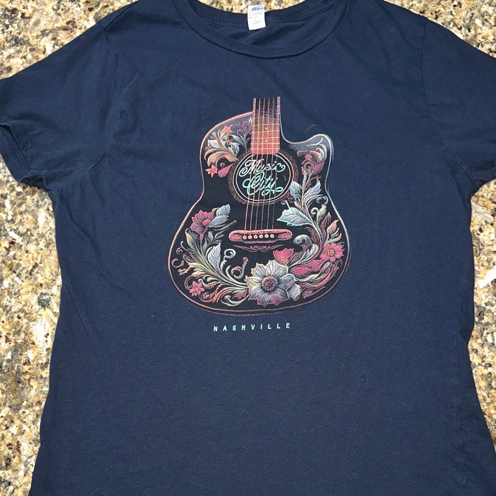 Nashville Floral Guitar Graphic Tee - Navy